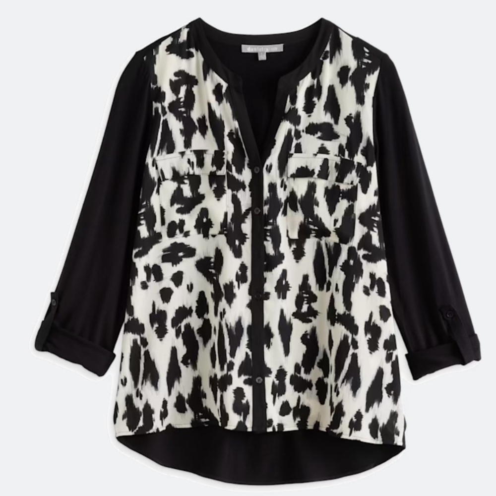 NWT Daniel Rainn Mixed Material Animal Patterned Blouse. Size XL
